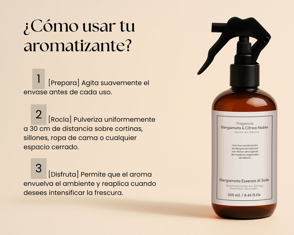 Aromatizante de Hogar en Spray: Bergamota Essenza di Sole 250ml.