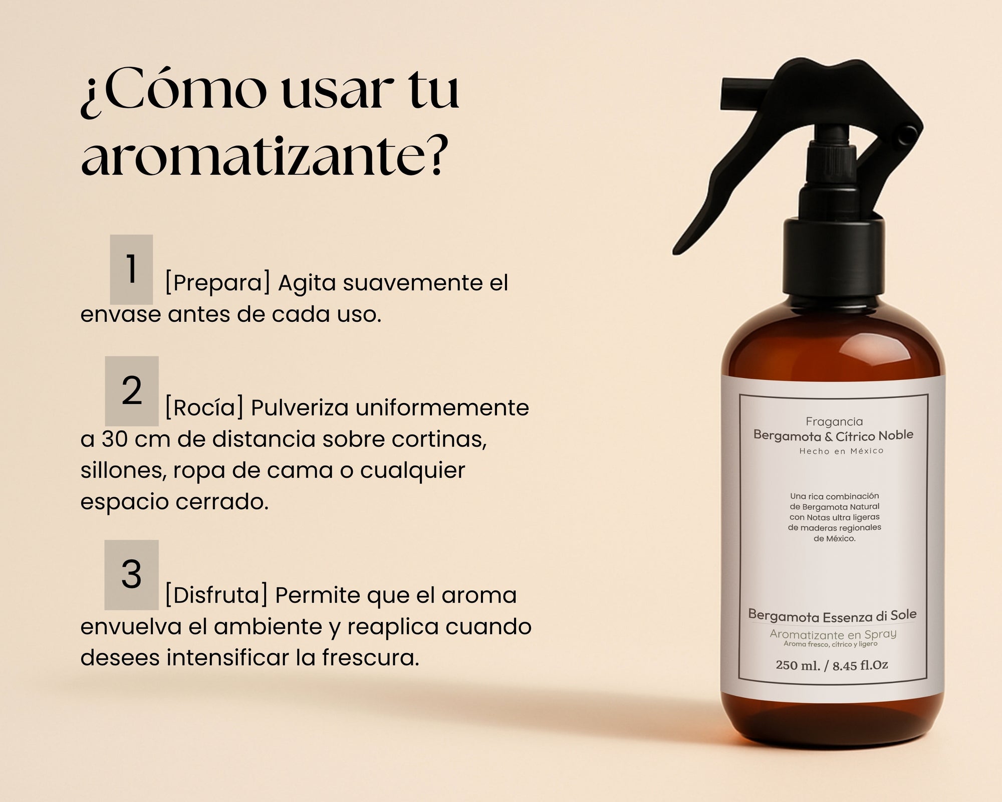 Aromatizante de Hogar en Spray: Bergamota Essenza di Sole 250ml.