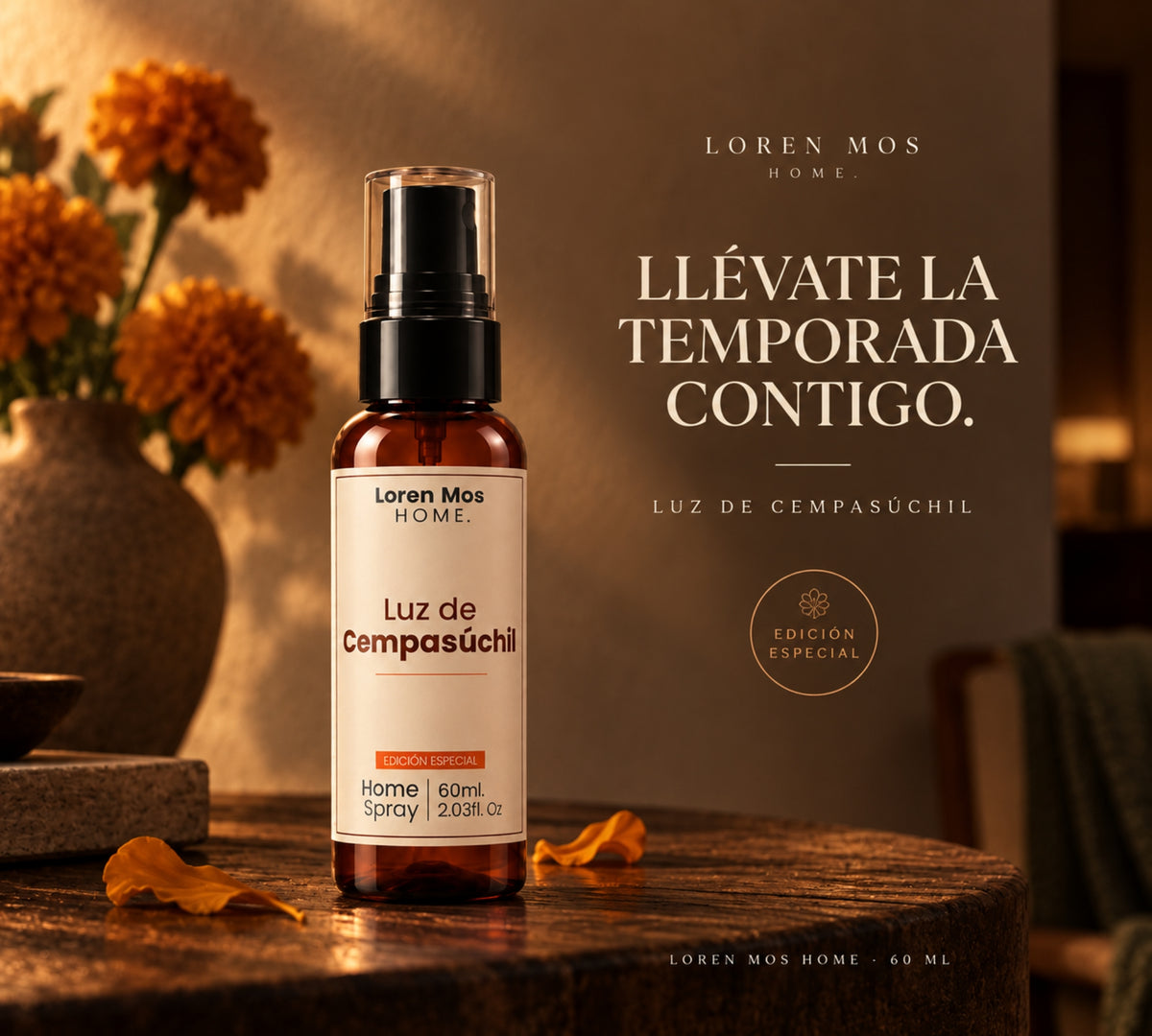 Aromatizante para Casa Luz de Cempasúchil 60 ml Edición Especial Floral | Loren Mos Home