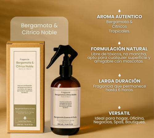 Aromatizante de Hogar en Spray: Bergamota Essenza di Sole 250ml.