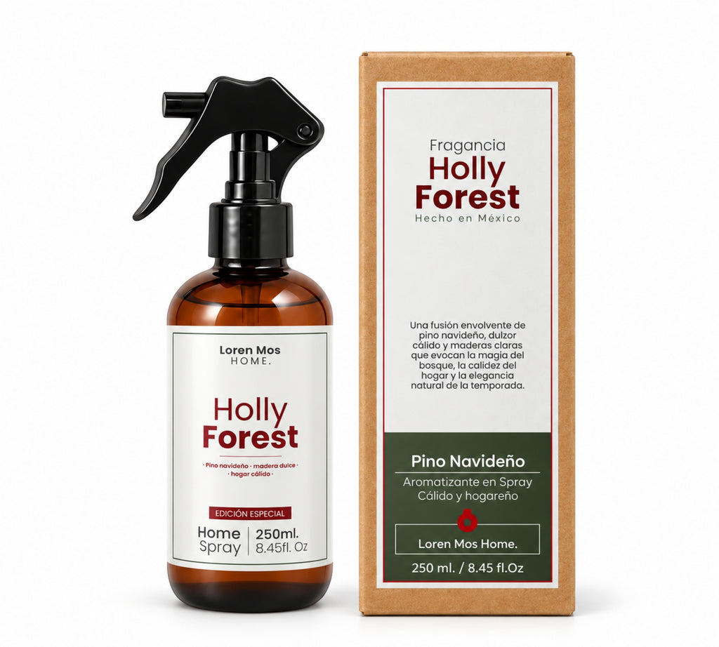 Loren Mos Home Holly Forest 250 ml, Aromatizante para Hogar en Spray, Aroma a Pino Navideño y Madera Dulce, Un Bosque Cálido en Casa, Edición Especial