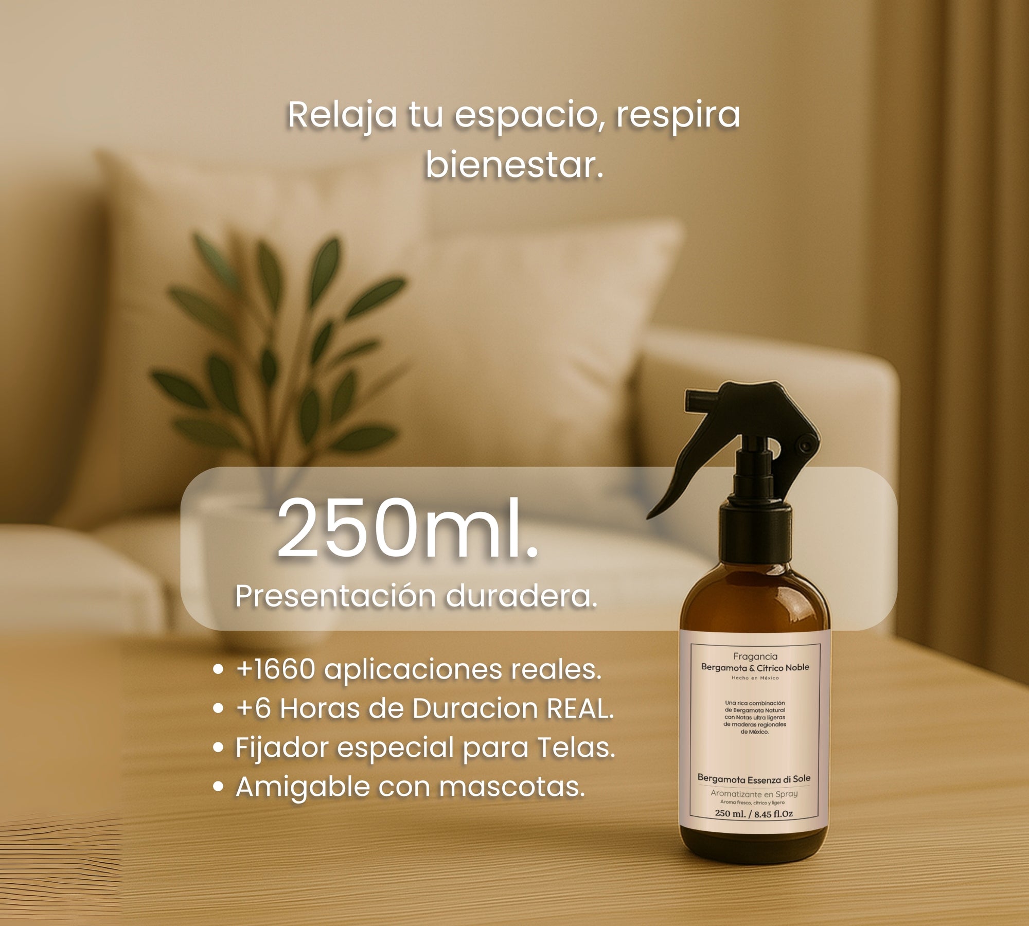 Aromatizante de Hogar en Spray: Bergamota Essenza di Sole 250ml.