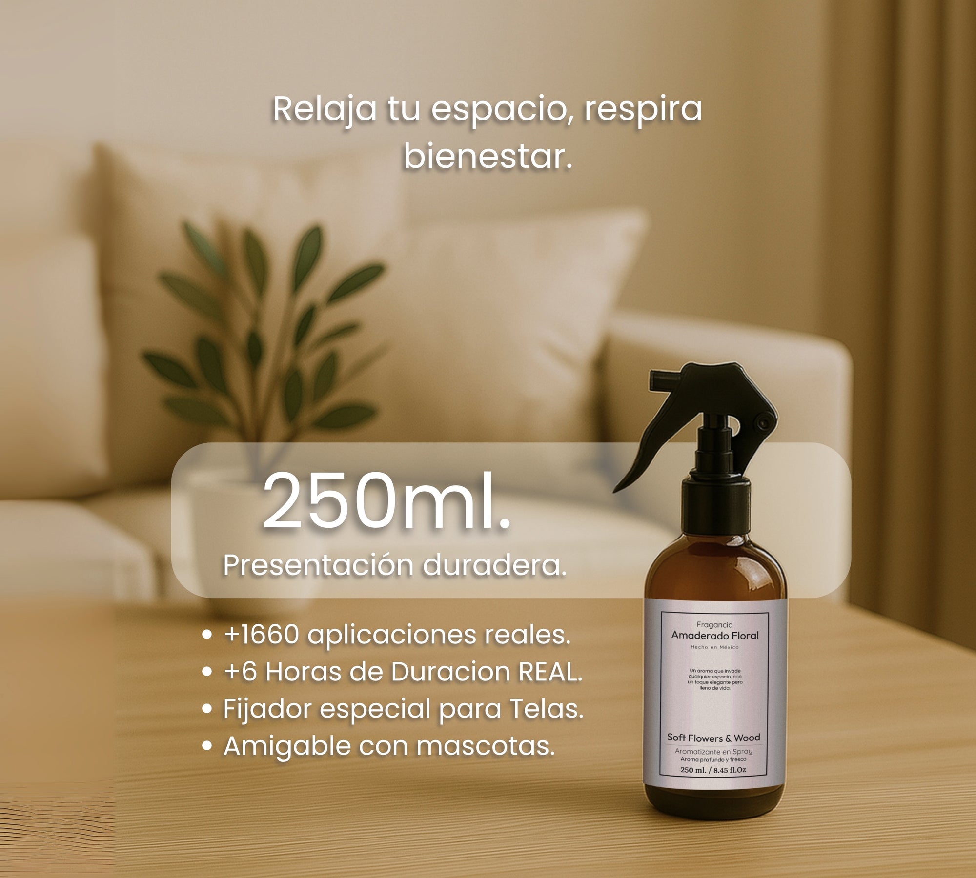 Aromatizante de Hogar en Spray: Amaderado Floral Soft Flowers & Wood 250ml.