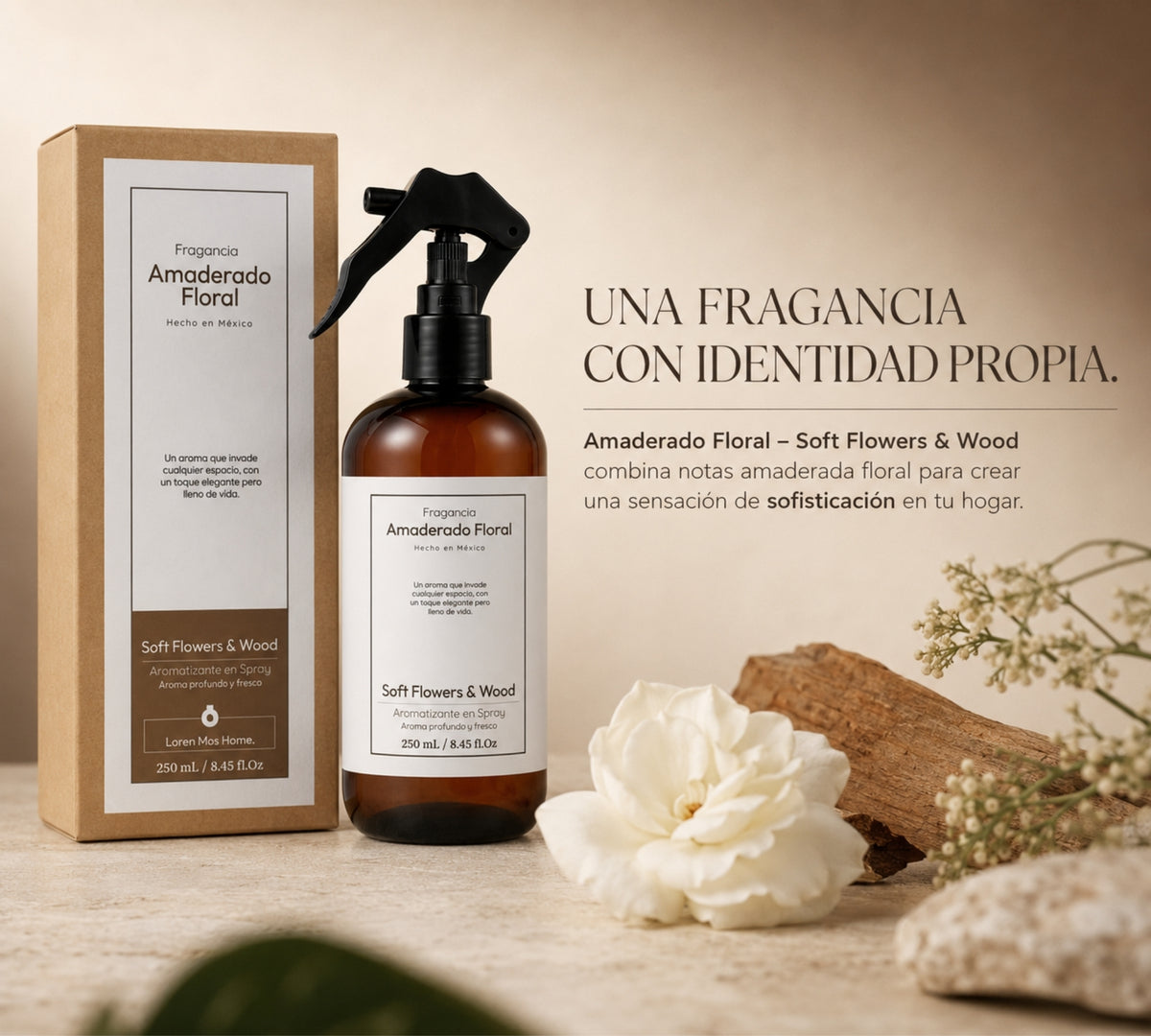 Aromatizante de Hogar en Spray: Amaderado Floral Soft Flowers & Wood 250ml.
