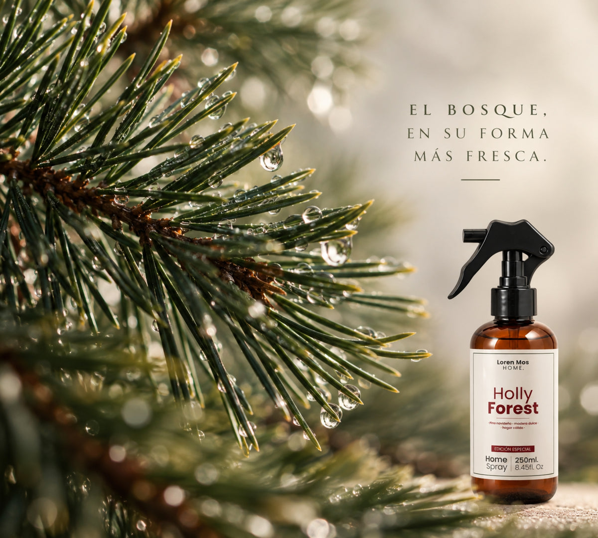 Loren Mos Home Holly Forest 250 ml, Aromatizante para Hogar en Spray, Aroma a Pino Navideño y Madera Dulce, Un Bosque Cálido en Casa, Edición Especial