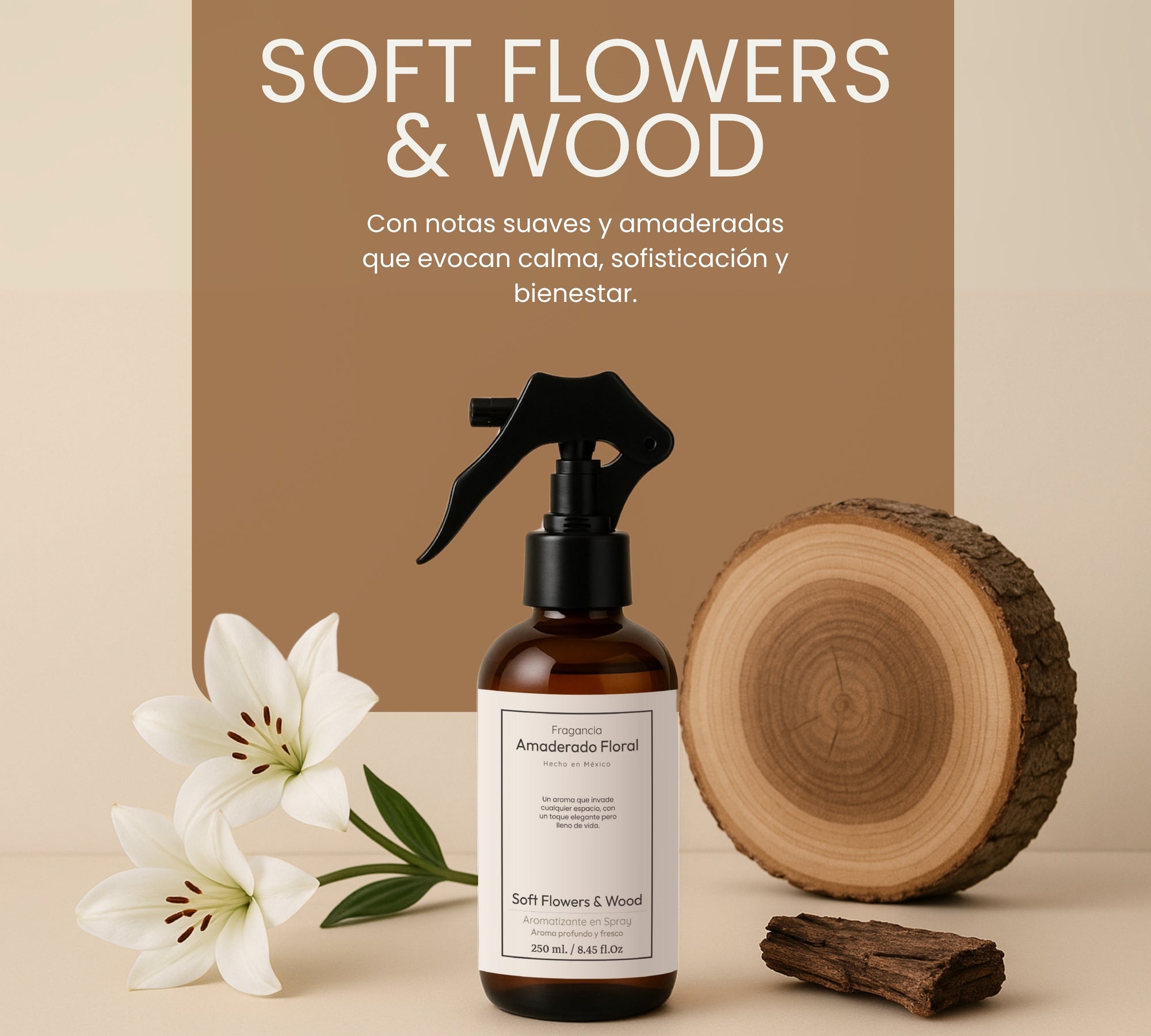 Aromatizante de Hogar en Spray: Amaderado Floral Soft Flowers & Wood 250ml.