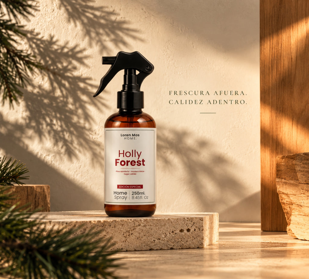 Loren Mos Home Holly Forest 250 ml, Aromatizante para Hogar en Spray, Aroma a Pino Navideño y Madera Dulce, Un Bosque Cálido en Casa, Edición Especial