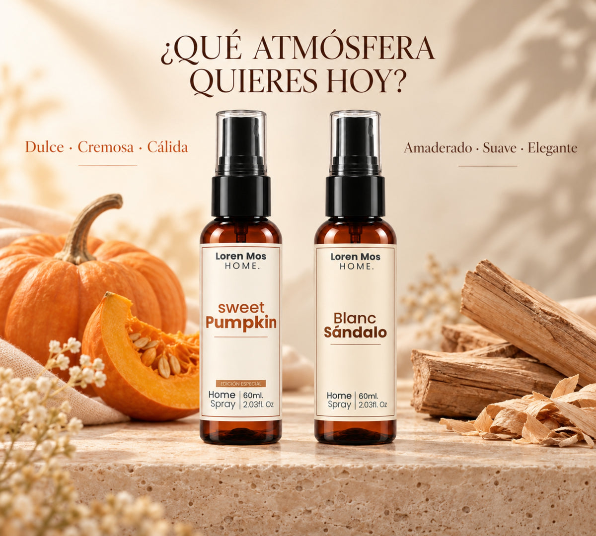 Kit Aromatizante Sweet Pumpkin + Sándalo 60ml Loren Mos Home