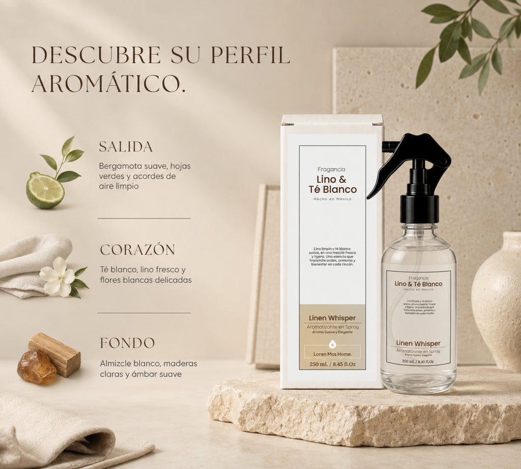 Aromatizante de Hogar en Spray: Lino & Té Blanco