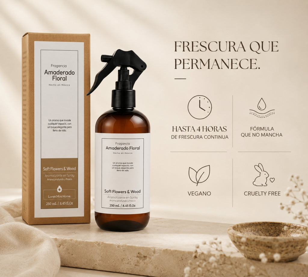 Aromatizante de Hogar en Spray: Amaderado Floral Soft Flowers & Wood 250ml.