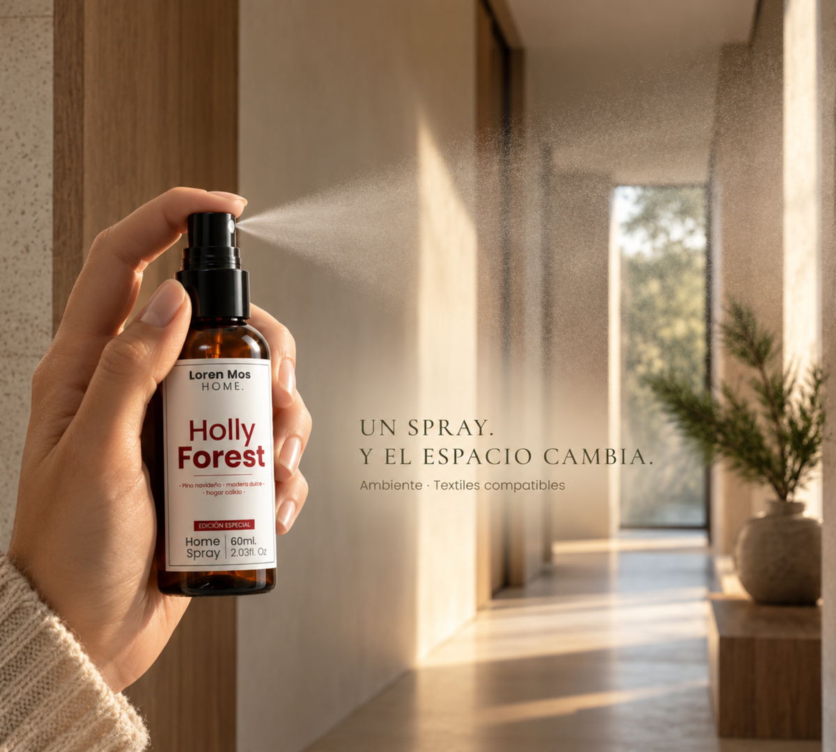 Holly Forest 60 ml de Loren Mos Home, Fragancia para Hogar con Aroma a Bosque de Pinos, Notas Amaderadas y Sensación Cálida