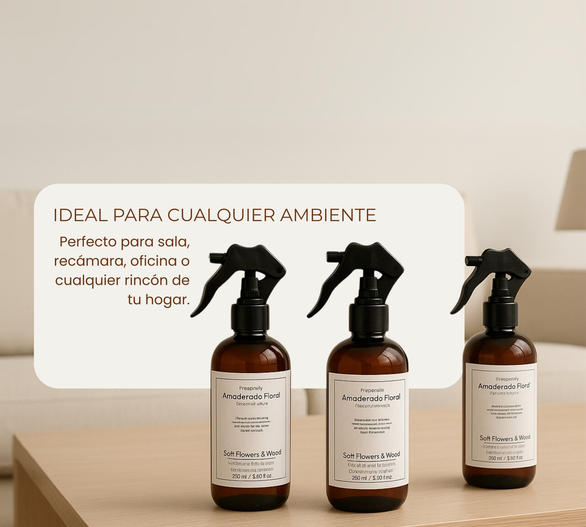 Aromatizante de Hogar en Spray: Amaderado Floral Soft Flowers & Wood 250ml.