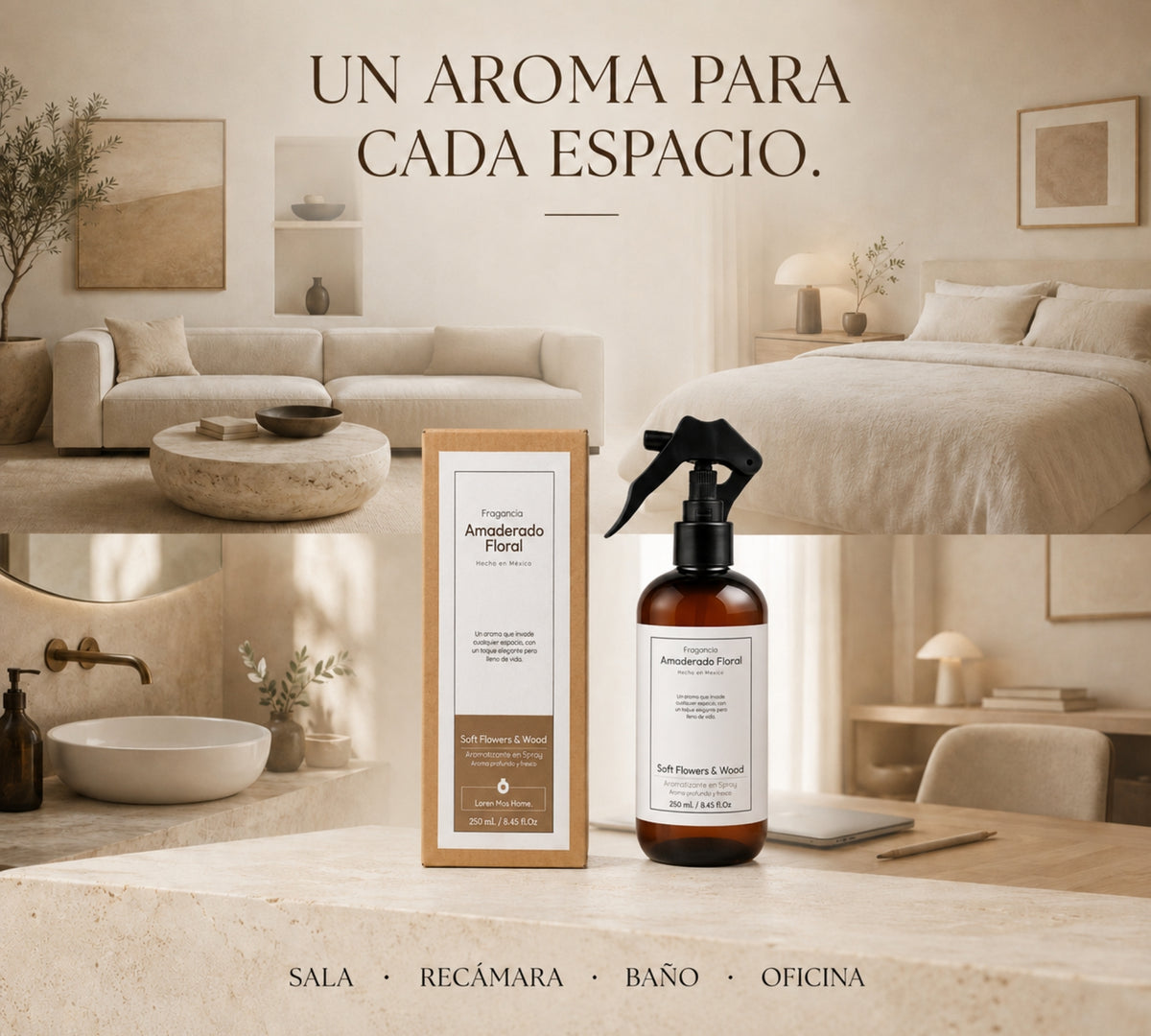 Aromatizante de Hogar en Spray: Amaderado Floral Soft Flowers & Wood 250ml.