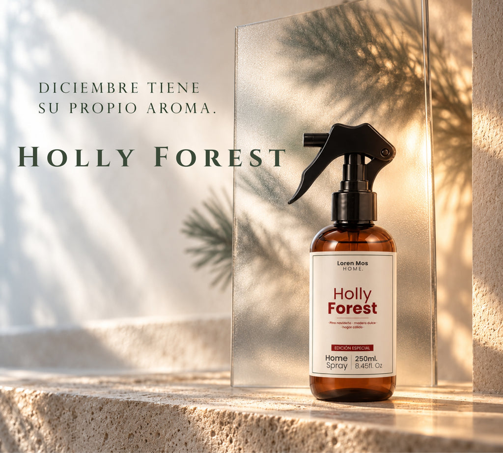 Loren Mos Home Holly Forest 250 ml, Aromatizante para Hogar en Spray, Aroma a Pino Navideño y Madera Dulce, Un Bosque Cálido en Casa, Edición Especial
